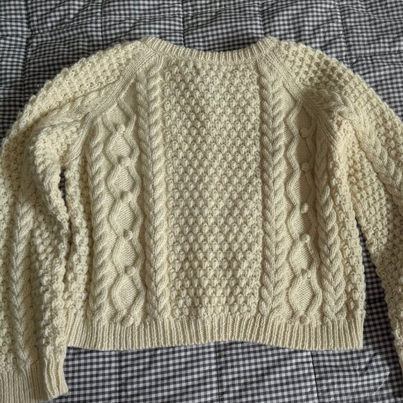 NILI LOTAN 100% PERUVIAN WOOL CHUNKY CABLE KNIT CARDIGAN HAND KNIT VINTAGE STYLE - Picture 2 of 10